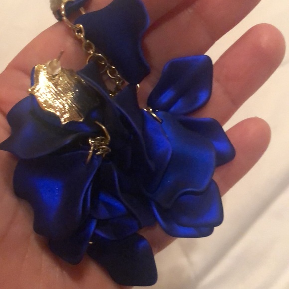 Rich Blue Petal Long Dangle Earrings - Picture 5 of 5